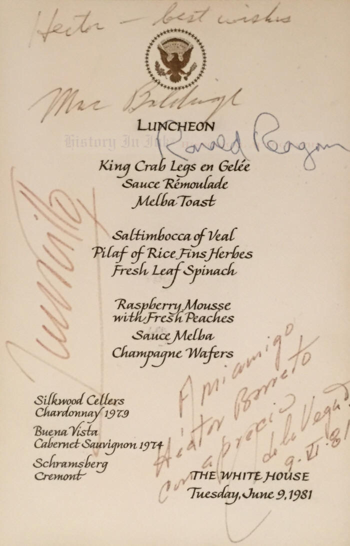 Ronald Reagan Autograph - 1322501 - Framed White House menu with in ...